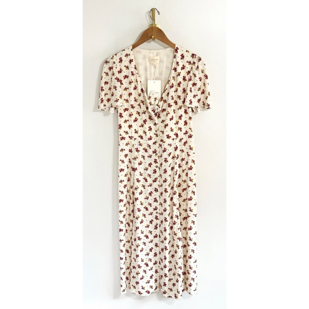 NWT Sezane Midi Floral Short-Sleeve Ophelia Dress - Picture 2 of 7
